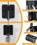 Heavy Duty Stainless Steel Flip Gate Latch Set With Padlock For Barn Cabinet Pet Cage Garden Garage And Window Sliding Doors Matte Black Finish, Durable Bolt Lock Safety Catch shown in detail
