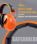 Heavy Duty Ear Protection Muffs With Up To 32dB Noise Reduction Adjustable Hearing Protection For Work Mowing Construction And Lawn Care Orange Noise Canceling Earmuffs For Clear Focus, featuring cushioned ear cups and adjustable headband.