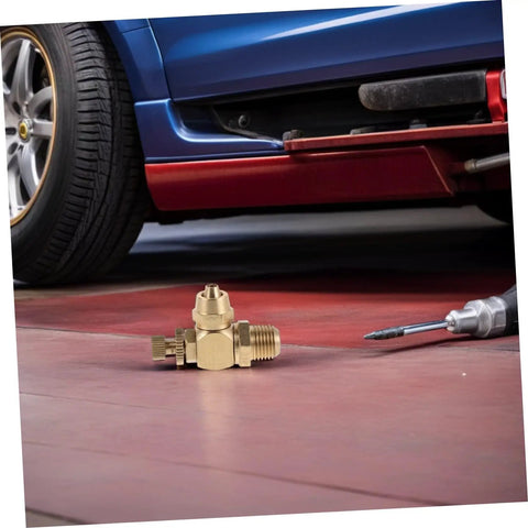 Brass Pneumatic Speed Controller With Quarter Inch NPT Male Thread And Eight Millimeter Push In Tube Fitting For Precise Air Flow Regulation In Automotive Door Systems And Built To Last Heavy Duty Industrial Rigs on car side panel