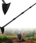 Triangle Garden Hoe With A 60 Inch Long Handle for Weeding Digging and Loosening Soil Heavy Duty Metal Garden Tool in use in garden