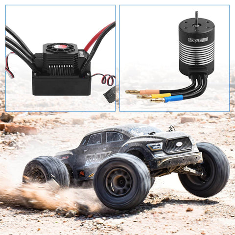 3650 5900KV Sensorless Brushless RC Motor 120A ESC and Program Card Set Waterproof and Dustproof, ideal for 1:10 scale cars