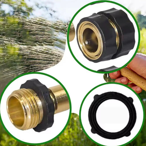 Top Tier Garden Hose Quick Connector Upgrade Kit, 3/4 Inch Male Female Fitting Adapter For Easy Leakproof Water Hose Repair And Fast Outdoor Sprayer Hookups On Any Standard Setup Today, brass connector with washer