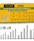 537Pcs Metric Bolts Nuts And Washers Kit M3 M4 M5 M6 Stainless Steel 304 Phillips Pan Head Machine Screws in organized case