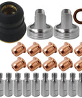 IPT40 Plasma Cutter Consumables Kit for YESWELDER 55DS Pro and 65DS, includes electrodes, nozzles, shield cups, and tips.