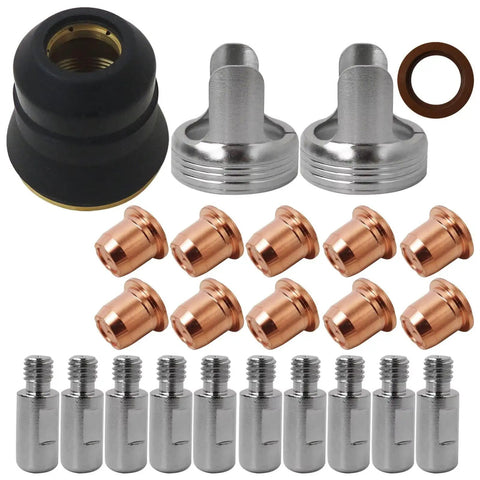 IPT40 Plasma Cutter Consumables Kit for YESWELDER 55DS Pro and 65DS, includes electrodes, nozzles, shield cups, and tips.