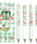 Four Piece Erasable Gel Pens With Retractable Cat Cartoons 0.5mm Black Ink Green Cat Pattern Cute Kawaii Style Writing Pens For Women Girls Boys Office School Supplies