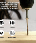 Go-To One And A Half Inch Size 8 Deck Screws With Golden Brown Epoxy Coating For Outdoor Wood, Torx T25 Star Drive, in use