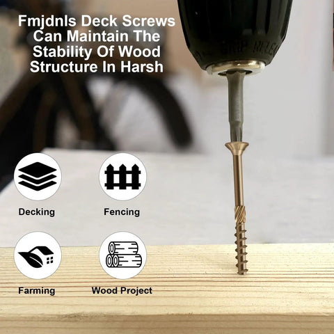 3 Inch Deck Screws For Outdoor Wood With Golden Brown Epoxy Coating Rust Resistant Exterior Decking Screws Size 10 By 3 Inch Torx Star Drive Head T25 Bit Included 55 Pcs 1 Lb.