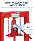 6 Ton Hydraulic Shop Press H Frame With 4 Position Adjustable Height, Movable Plates And Dust Cover, Heavy Duty Build For Garage Or Pro Shop Tasks, Auto Relief Valve For Overload Safety, Red close-up view