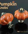 Orange Pumpkin Ceramic Cabinet Knobs Six Pack With Mounting Screws Vintage Drawer Pulls displayed on black background
