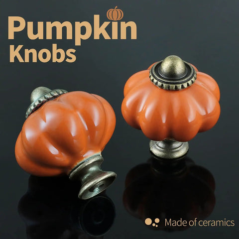 Orange Pumpkin Ceramic Cabinet Knobs Six Pack With Mounting Screws Vintage Drawer Pulls displayed on black background