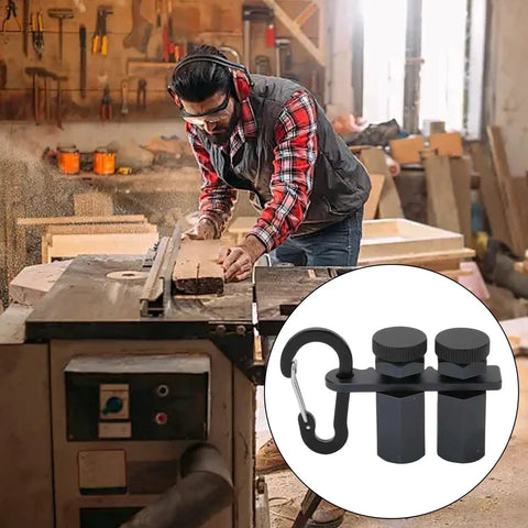 Beefy Right Angle Clamp For Precision 90 Degree Alignment In Woodworking Metalworking And Construction With Nonslip Aluminum Frame Built In Clamping Mechanism And Rugged Corrosion Resistant Design For Steady Measurements, black clamp on workbench