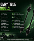 Image showing compatible models for Top Notch Front Cv Axle Drive Shaft Perfect Fit For Polaris Ranger Crew Exp 1000 Plus Rze R S Models.