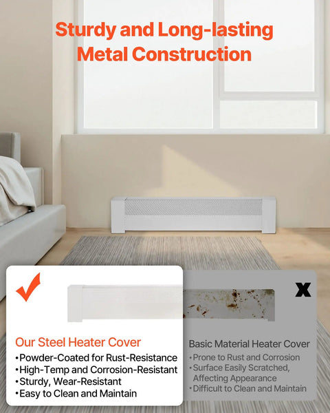 Heavy Duty Baseboard Heater Cover 3 Ft For Easy Bedroom Replacement Steel Front Panel Cover White Finish under window shown installed
