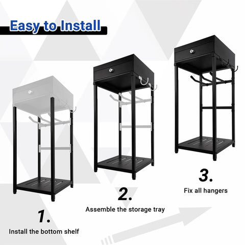 Installation steps for Police Gear Stand With Gun Storage, Heavy Duty Metal Rack For Gear Organization, 42 By 18 By 18 Inches