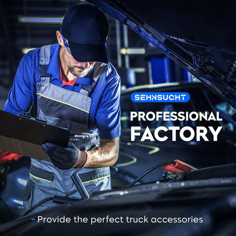 Auto mechanic in a professional factory inspecting a vehicle engine with a clipboard.