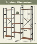 Super Solid Four Tier Bookshelf With Eleven Open Shelves And Hella Spacious Rustic Brown Frame Nifty Everyday Storage Solution For Living Room Books Photos And Cozy Home Decor dimensions showing height, width, and shelf measurements.