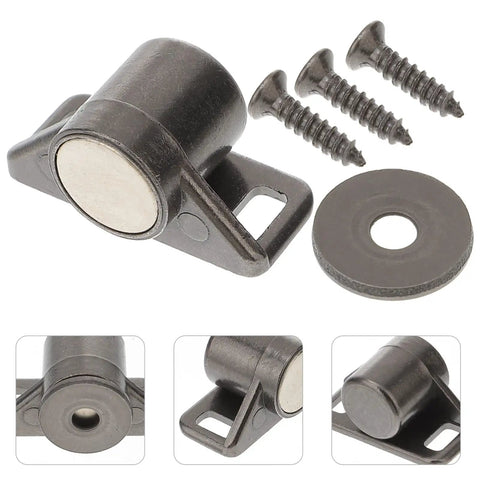 Magnetic Cabinet Door Catches 4 Pack Heavy Duty Drawer Push Latches zinc alloy build with screws close-up