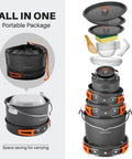 18Pcs Camping Cookware Set With Large Hanging Pots Pan And Kettle Plus Plastic Plates Bowls Spoon Spatula And Sponge for outdoor use