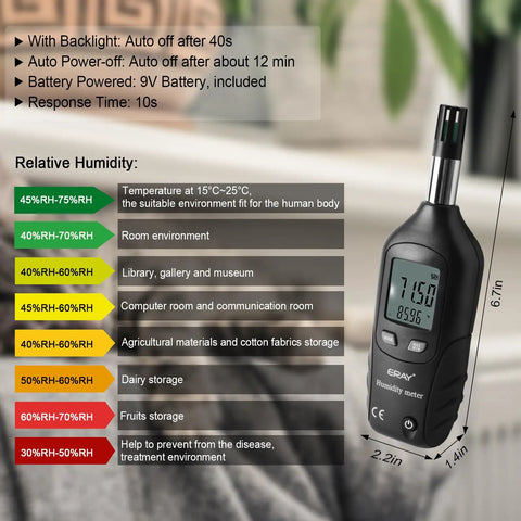 Two In One Digital Psychrometer Thermometer Hygrometer With Backlight For Humidity Temperature Wet Bulb And Dew Point Monitoring Real Time Air Moisture Reader, 6.7in handheld