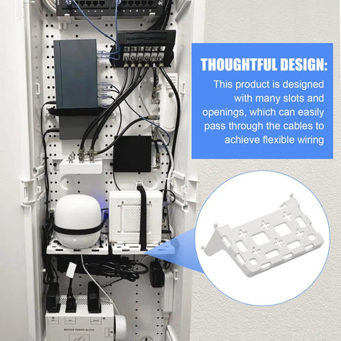 No Sweat Wall Mount Cable Sorting Shelf For Home Networking Gear, Super Tough Structural Media Bracket in use, showcasing cable organization.