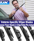 Person installing All Weather Windshield Wiper Blades For Hyundai Santa Cruz 2022 2023 2024 2025 2 Pack Front Replacement, OEM Quality