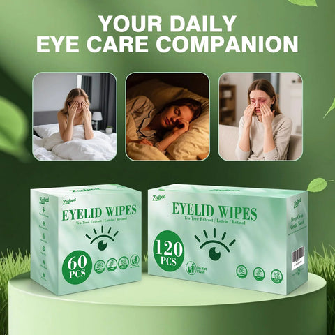 Eyelid Wipes, mint-green packaging, tea tree extract, 60 & 120 pcs, individually wrapped