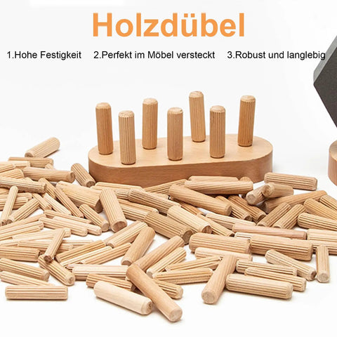 Pro Grade Walnut Wood Dowels Kit In Sizes One Quarter Inch Five Sixteenth Inch Three Eighth Inch Grooved Plugs 225 Pcs display