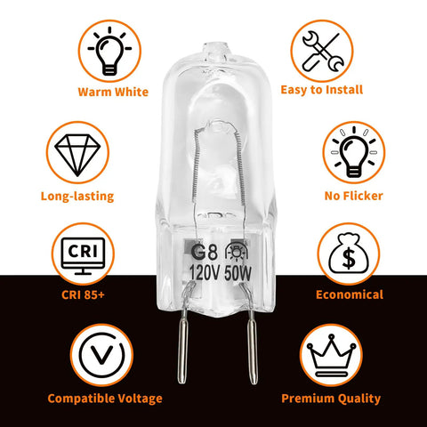 Halogen Microwave Oven Light Bulb 120V 50W For GE Over The Range Hood Easy Swap DIY Friendly Install Dimmable With G8 Bi Pin Base
