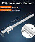 Vernier Caliper 0-8 Inch and 0-200 MM Stainless Steel Dual Scale with Carbide Scriber, 0.004 Inch 0.1 MM Precision close-up
