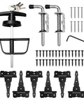 Heavy Duty Shed Door Hardware Kit With 6.5 Inch T Handle Lock Black Powder Coat 6 Anti Sag Hinges 2 Barrel Bolts For Outdoor Sheds Barns And Wooden Fence Gates Built Tough For Lasting Security And Easy Use, set shown