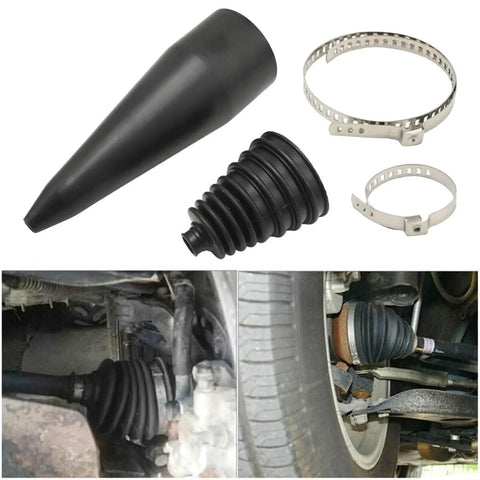Universal Stretch Drive Shaft CV Boot Installation Cone Tool Kit for Easy Fit Replacement, heavy-duty rubber, installed example