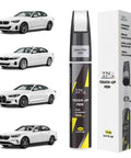BMW Alpine White 300 Exact Color Match Touch Up Paint Kit For Nicks And Chips 2 In 1 Quick Fix Scratch Repair For Cars, with box and pen.