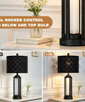 Dope 28 Inch Tall Modern Table Lamps Set Of 2 For Living Room And Bedroom Black Industrial Metal Frame With Warm Glow Night Light Easy Lampshade Assembly USB A And Type C Charging Ports, black lamp with dual rocker controls and warm light