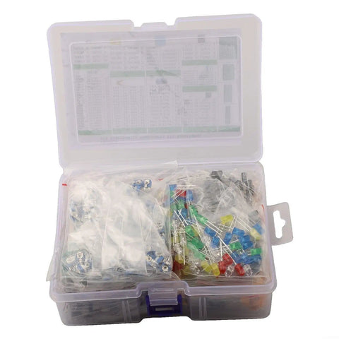 DIY Electronics Component Kit With 1818 Pieces Including Resistors, Capacitors, LEDs, Diodes, and Transistors in a plastic case