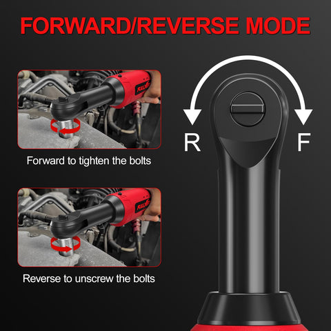 Cordless Ratchet Wrench Kit With LED Light, 12V Workhorse Power Tool Kit showing forward reverse mode