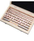 Kickass 112 Piece HSS Steel Woodworking Gauge Block Kit For Router And Table Saw Featuring Deadly Precise.001mm Calibration Accuracy, shown in wooden case.