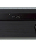 Two Channel Home Stereo Receiver with Phono Input and Bluetooth, 100 Watts Per Channel, RCA Inputs, Black Finish, Front View
