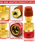 R1234yf To R134a Adapter Kit For Car AC Systems, red high side quick coupler with brass body, detailed dimensions and features