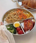 Portion Control Plates For Grownups, Stainless Steel Divided Dinner Plates For Weight Loss And Diabetic Diets, Unbreakable 9 Inch Round Metal Dish