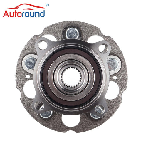 Front view of Rear Wheel Hub And Bearing Assembly For AWD Rigs With ABS Fits 2013 2015 Acura RDX And 2012 2016 Honda CR V 5 Lug