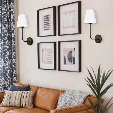 Hardwired Wall Sconces 2-Pack Vintage Industrial Lights With Flared White Fabric Shades For Dining Room Living Room Bedrooms Bedside Reading Farmhouse Style Easy Install No Bulbs Included