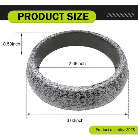 Graphite exhaust gasket ring, 2-pack, 2.36-inch ID, 3.03-inch OD, 0.59-inch thick