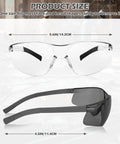 Bulk 150-Pack Safety Glasses To Stock Up The Squad, two styles with clear and grey lenses, showing measurements for universal fit.