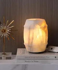Barrel White Calcite Lamp Handcrafted From Natural Stone With Unique Crystal Texture Touch Control Dimmable LED With Lit Vibe Warm Ambient Glow