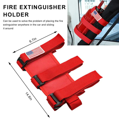 Rig Ready Adjustable Fire Extinguisher Holder Roll Bar Strap Bracket Secure Mount With American Flag Design Compatible With Jeep Wrangler Cj Jk Tj Jl Jlu Red Waterproof Nylon Grip