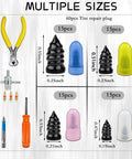 60 Piece Tire Repair Kit With 4 Sizes Rubber Nails And Plugs For Easy DIY Tire Fix On Cars Bikes And Trucks Vacuum Nail Set Includes Screwdriver Bits And Valve Tool For Quick Self Service Repairs