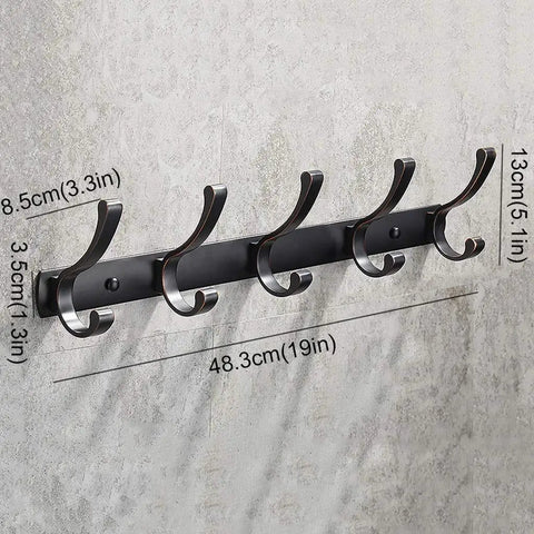 Heavy Duty Wall Mounted Coat Rack Holder To Keep Your Daily Gear Secure With Solid Zinc Alloy Entrance Hooks Rust Proof Black Hat And Umbrella Stand Entryway Staple, showing a wall-mounted rack with four hooks.