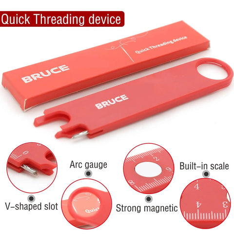 Four In One Automatic Needle Threader With Quick Threading Magnifier Lens Magnetic Guide And Two Seam Rippers, red tool