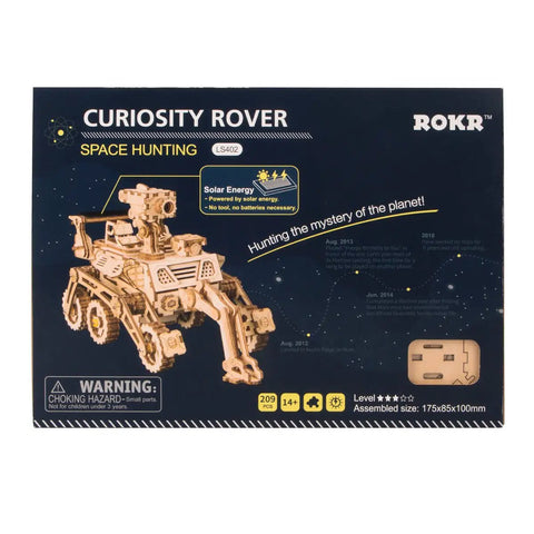 Solar Powered Cars Kit With Movable 3D Wooden Puzzle Toys, Curiosity Rover theme on product package.